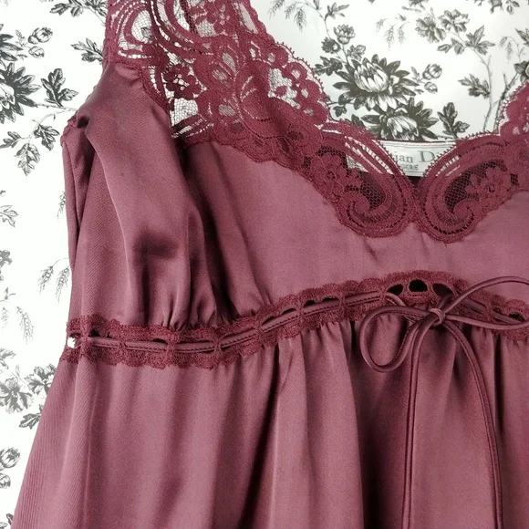 Vintage Christian Dior Burgundy Satin and Lace Nightgown Long Nightgown Size M - Picture 3 of 7